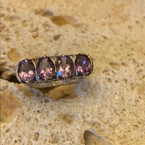 Sterling Silver Amethyst Unique Bar Style Ring